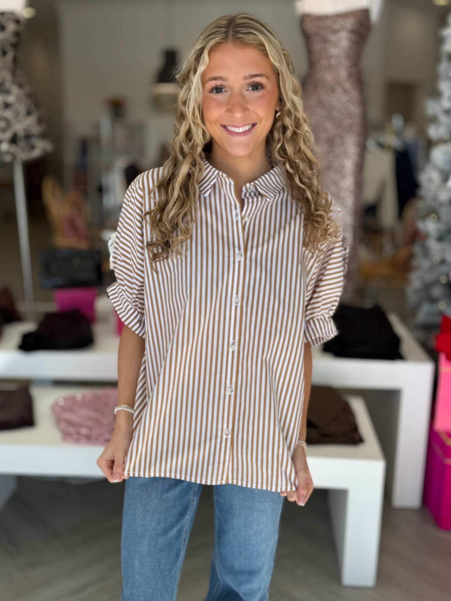 Brown Stripe Button Down