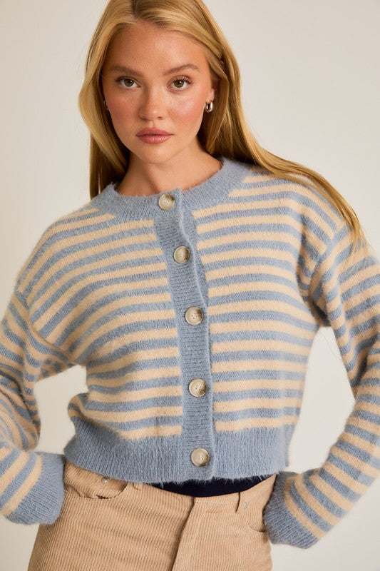 Blue Cream Striped Cardigan