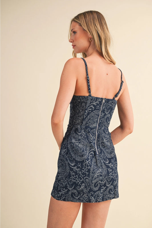 Denim Paisley Mini Dress