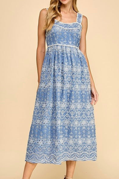 Blue Braided Eyelet Dress