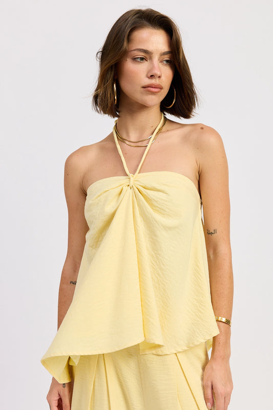Yellow Flowy Linen Halter Tank