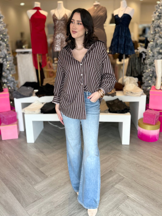 Brown Striped Loose Fit Shirt