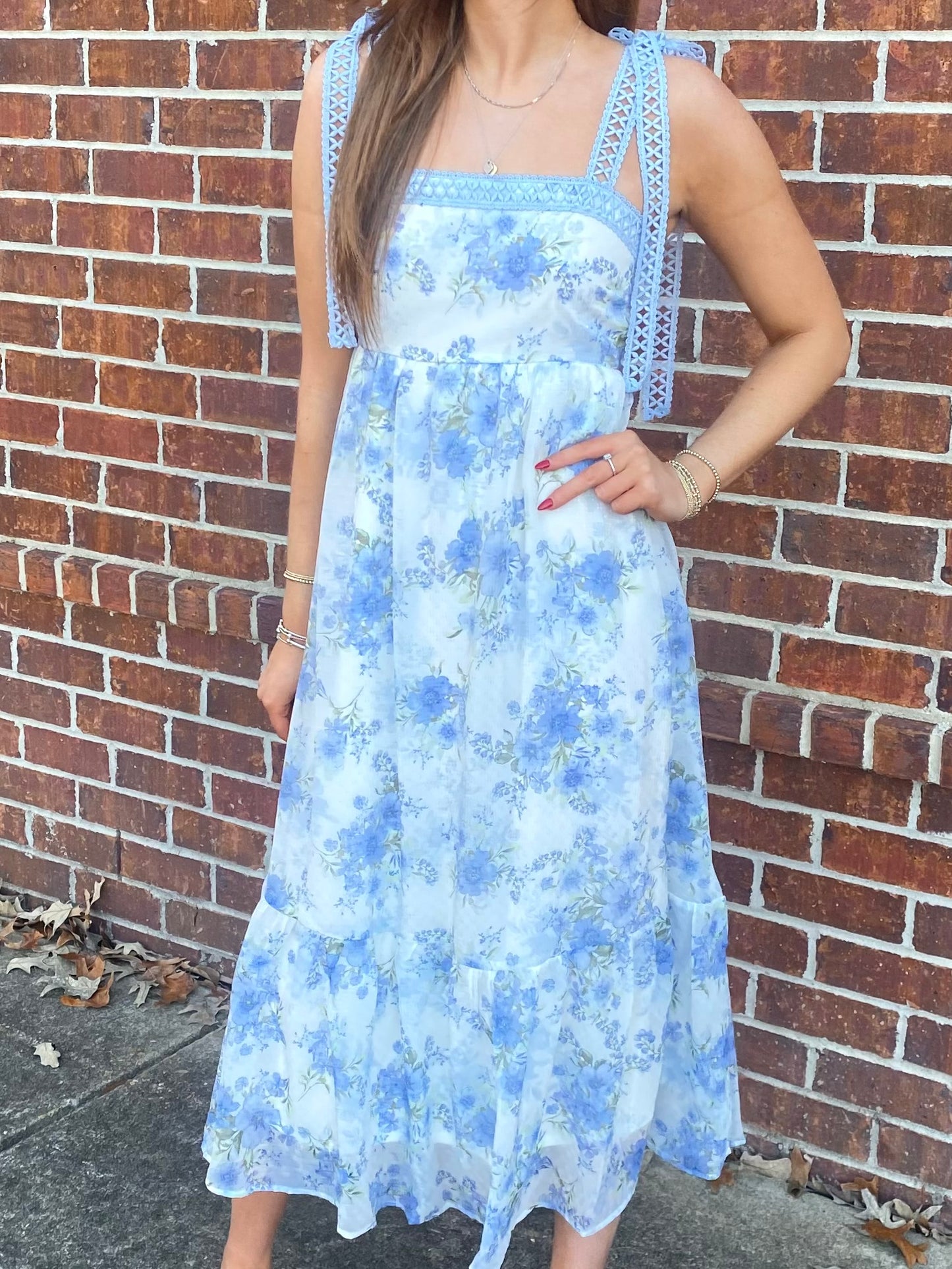 Blue Multi Lace Floral Dress