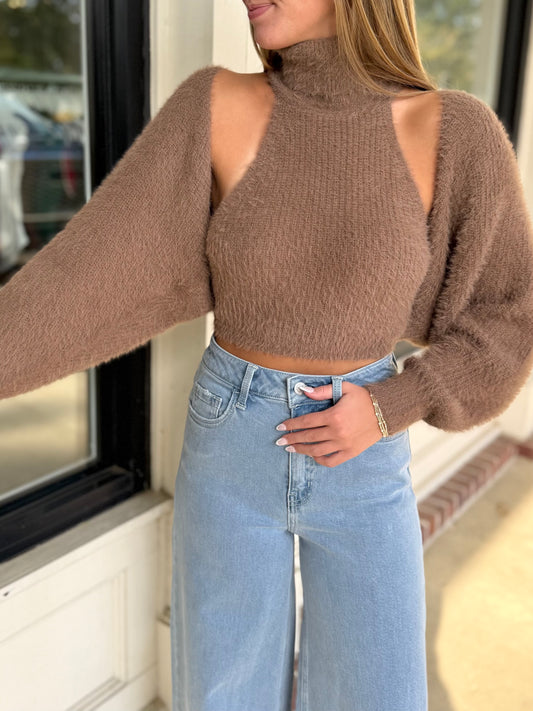 Mocha Fur Top/Shrug SET