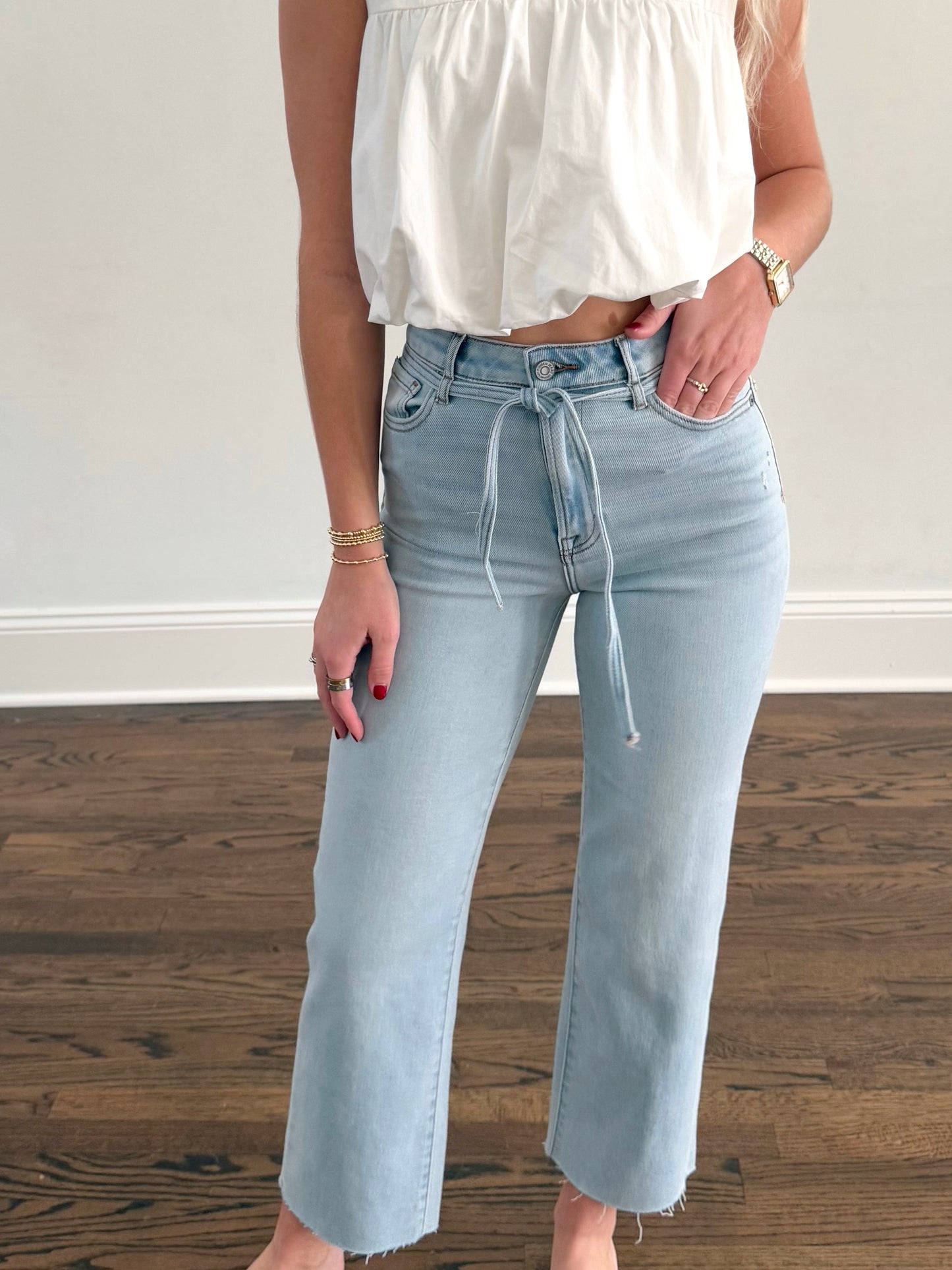 Light Blue High Rise Belt Jean