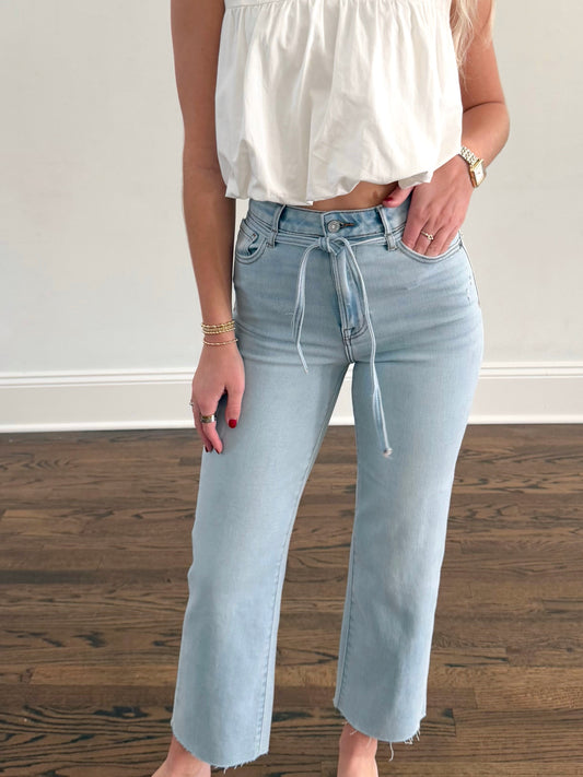 Light Blue High Rise Belt Jean