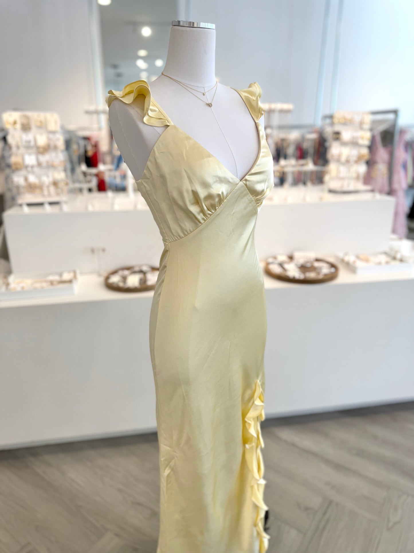 Lemon Silk Ruffle Maxi