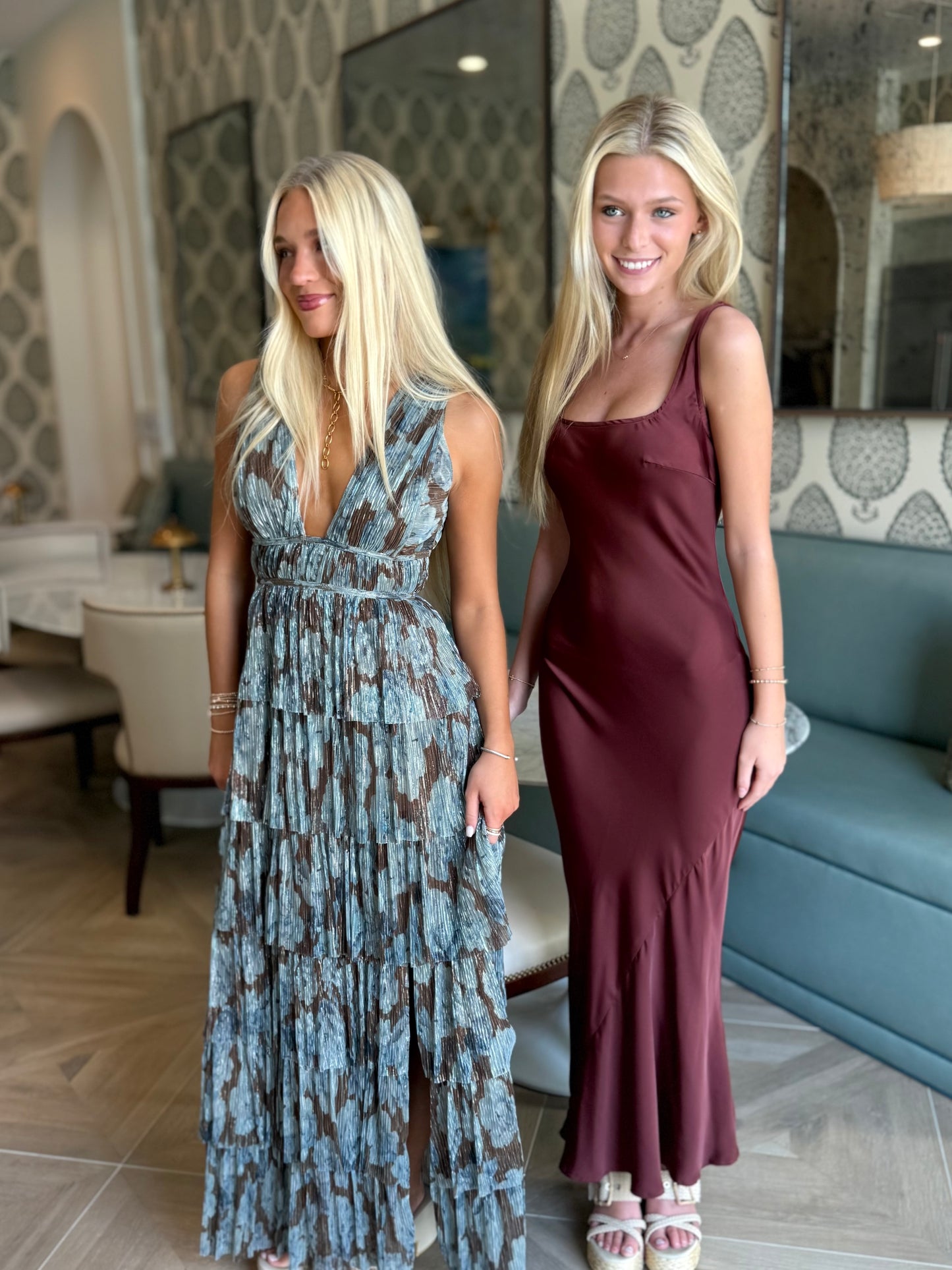 Brown Ruffle Shimmer Maxi