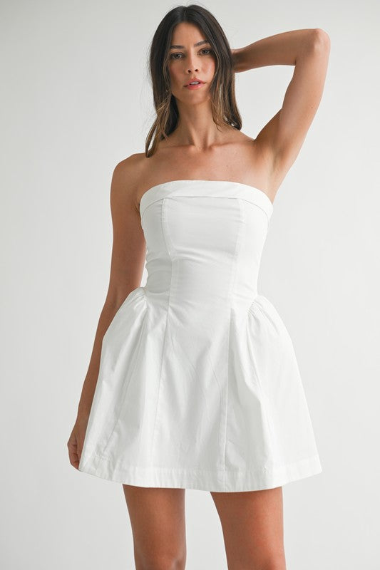 Fold Over White Strapless Mini