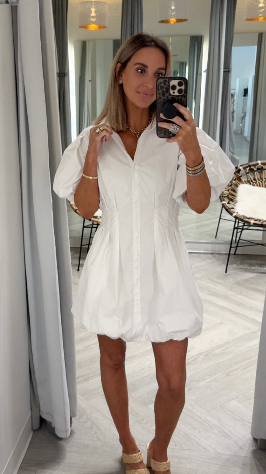 White Puff Sleeve Button Mini