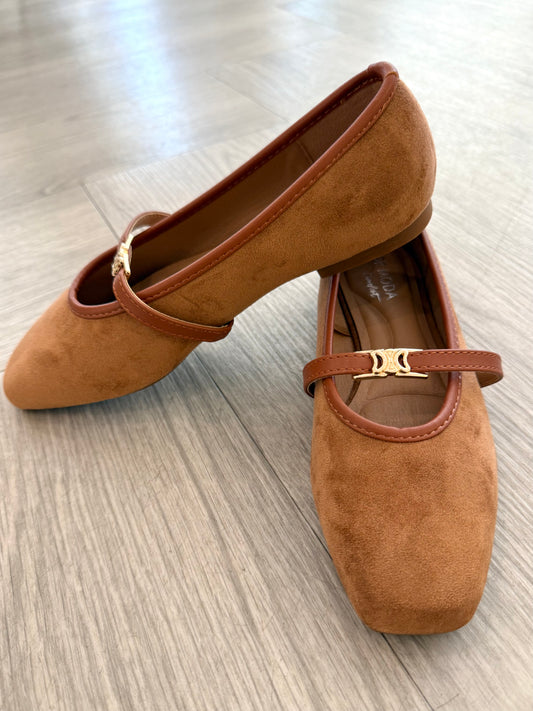 Camel Suede Mary Jane Flat