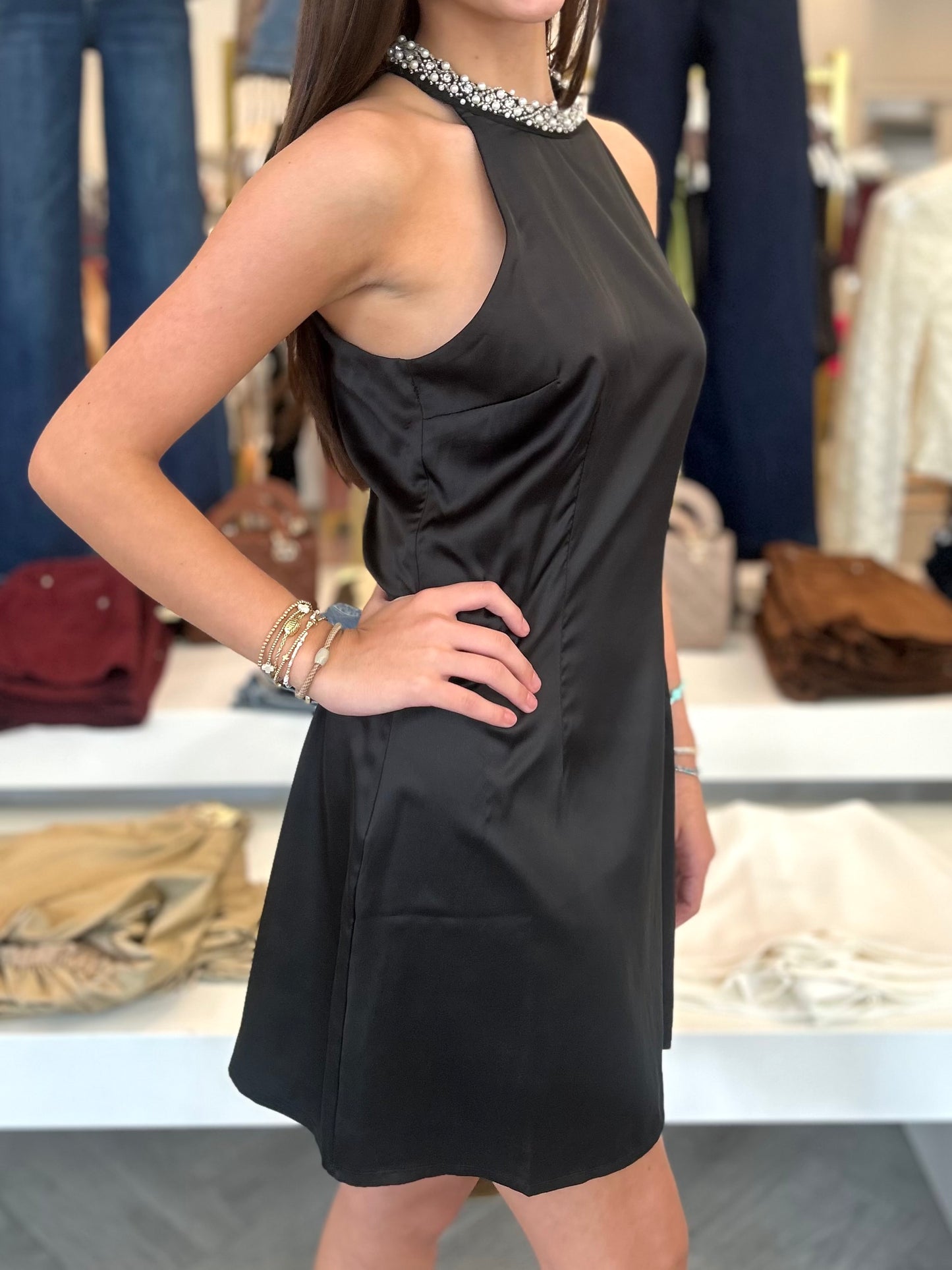 Black Sequin Halter Mini Dress