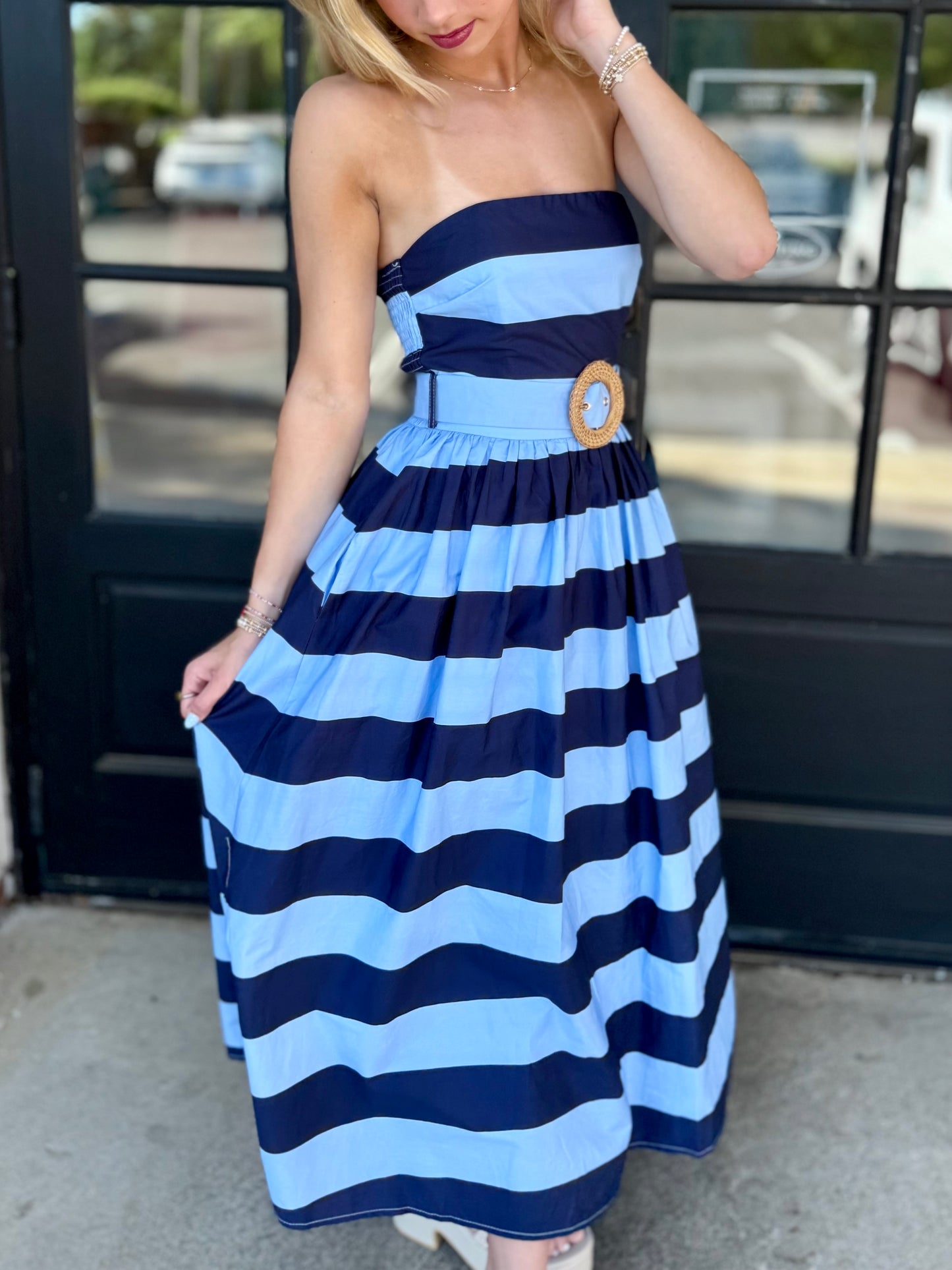Strapless Belted Stripe Maxi (3 colors)