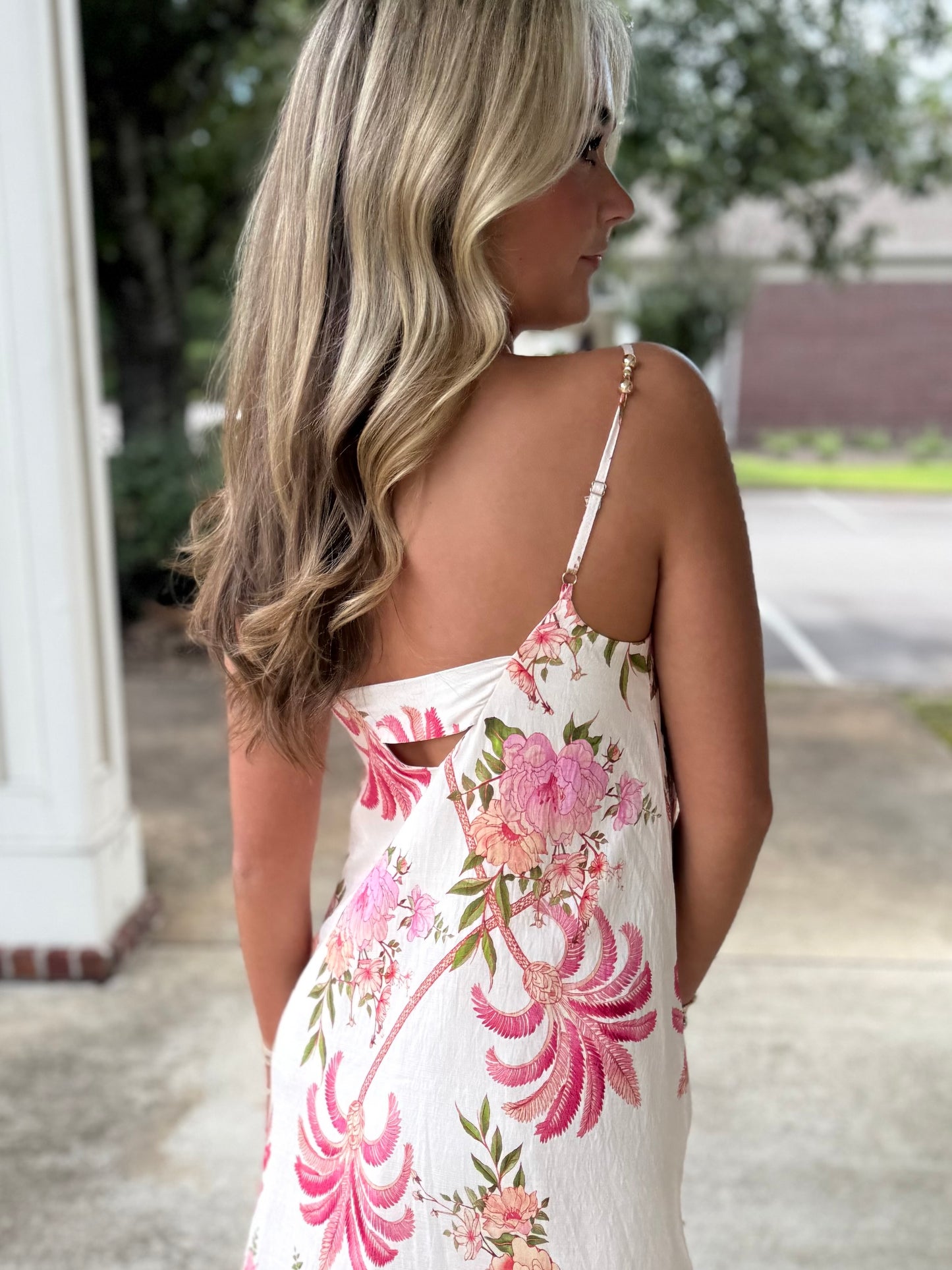 Cream Bead Strap Maxi Dress