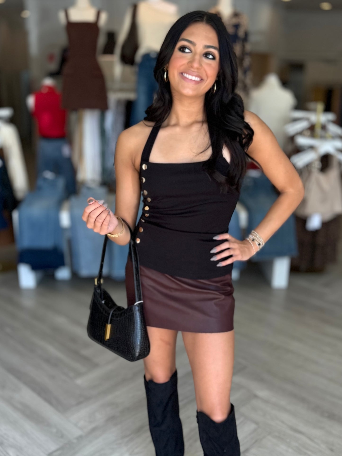 Black Snap Button Top