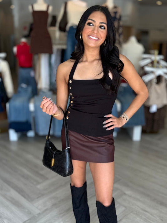 Black Snap Button Top
