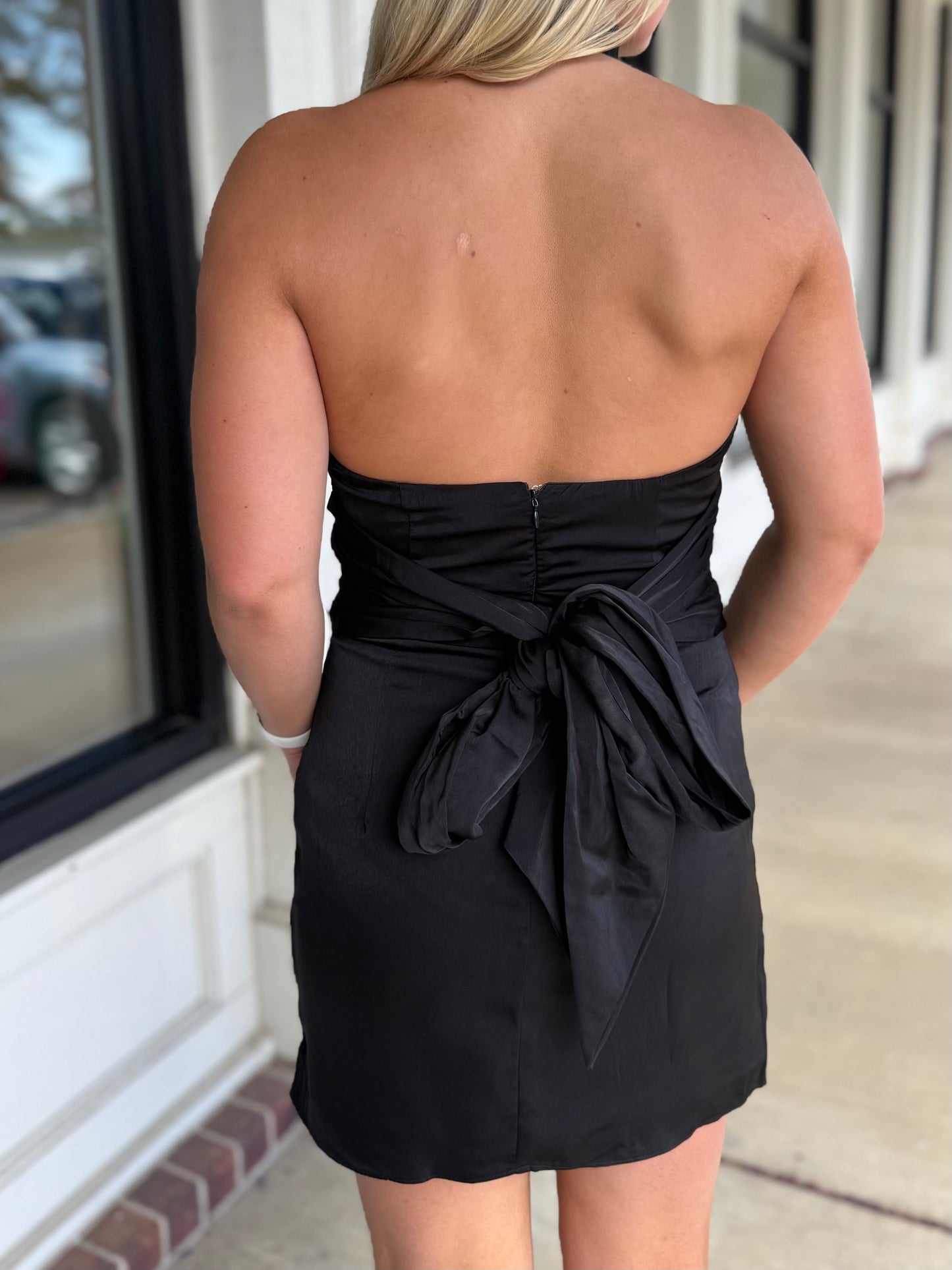 Black Halter Silk Bow Mini