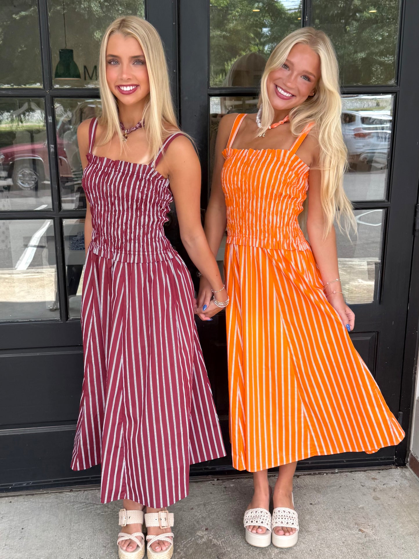 Sunkist Smocked Stripe Midi