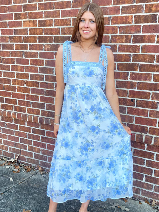 Blue Multi Lace Floral Dress