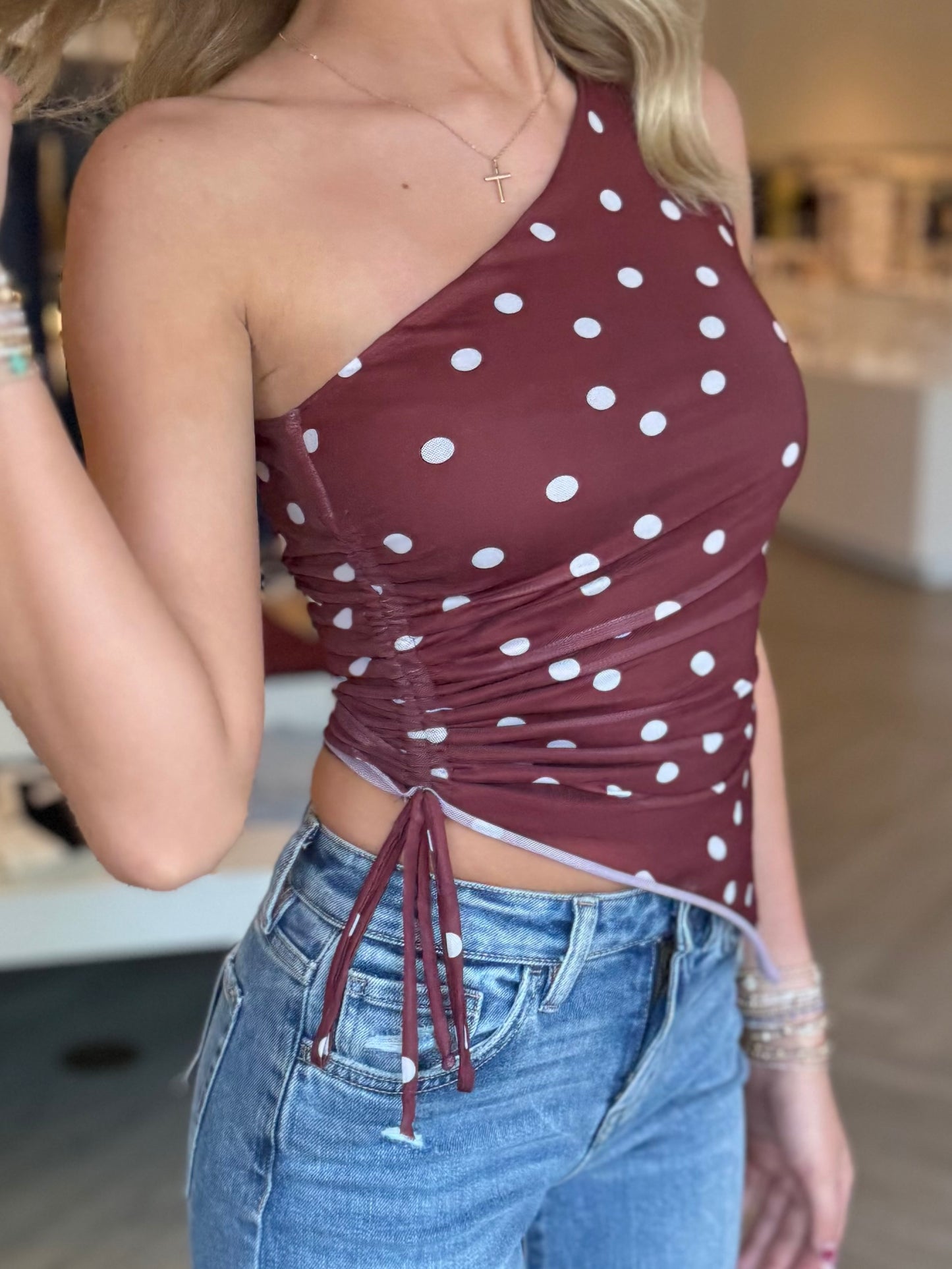 Maroon One Shoulder Top