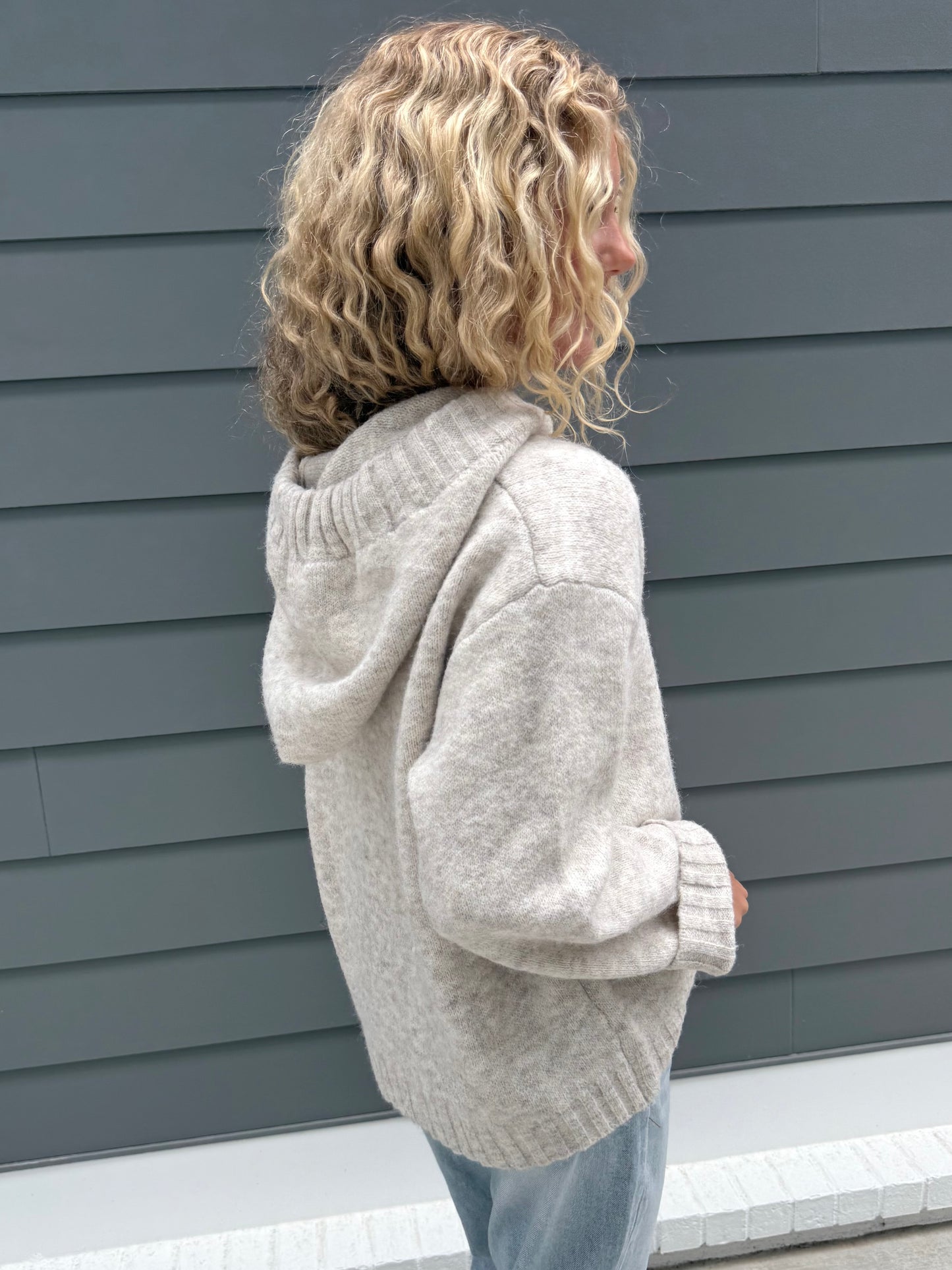 Oatmeal Contrast Hoodie Sweater