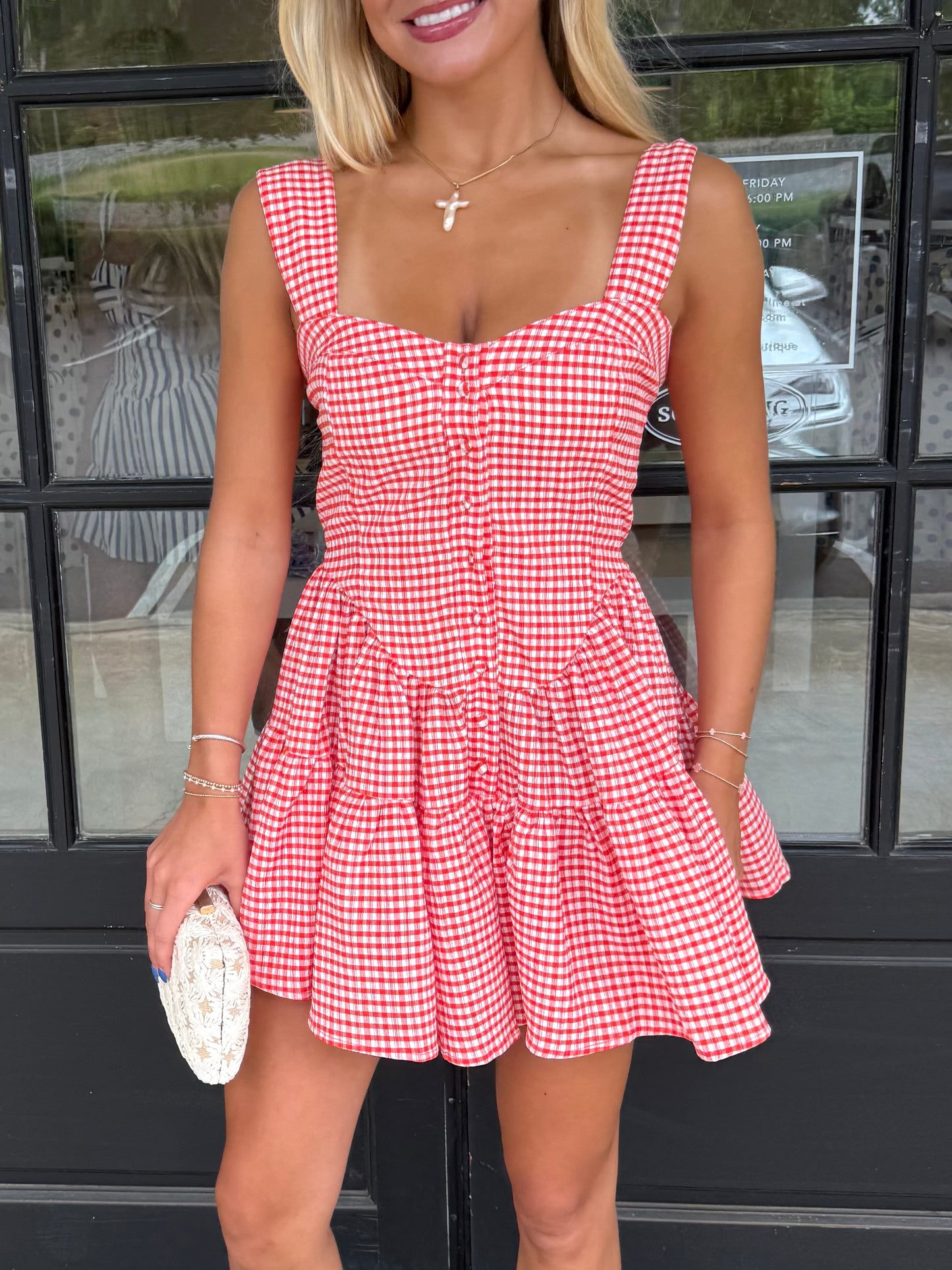 Orange Gingham Button-Up Mini
