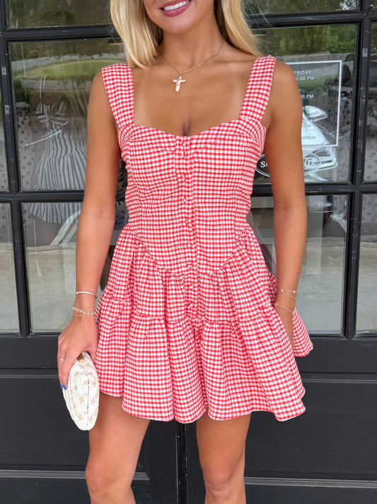 Orange Gingham Button-Up Mini