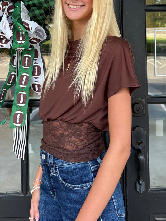 Brown OS Lace Top