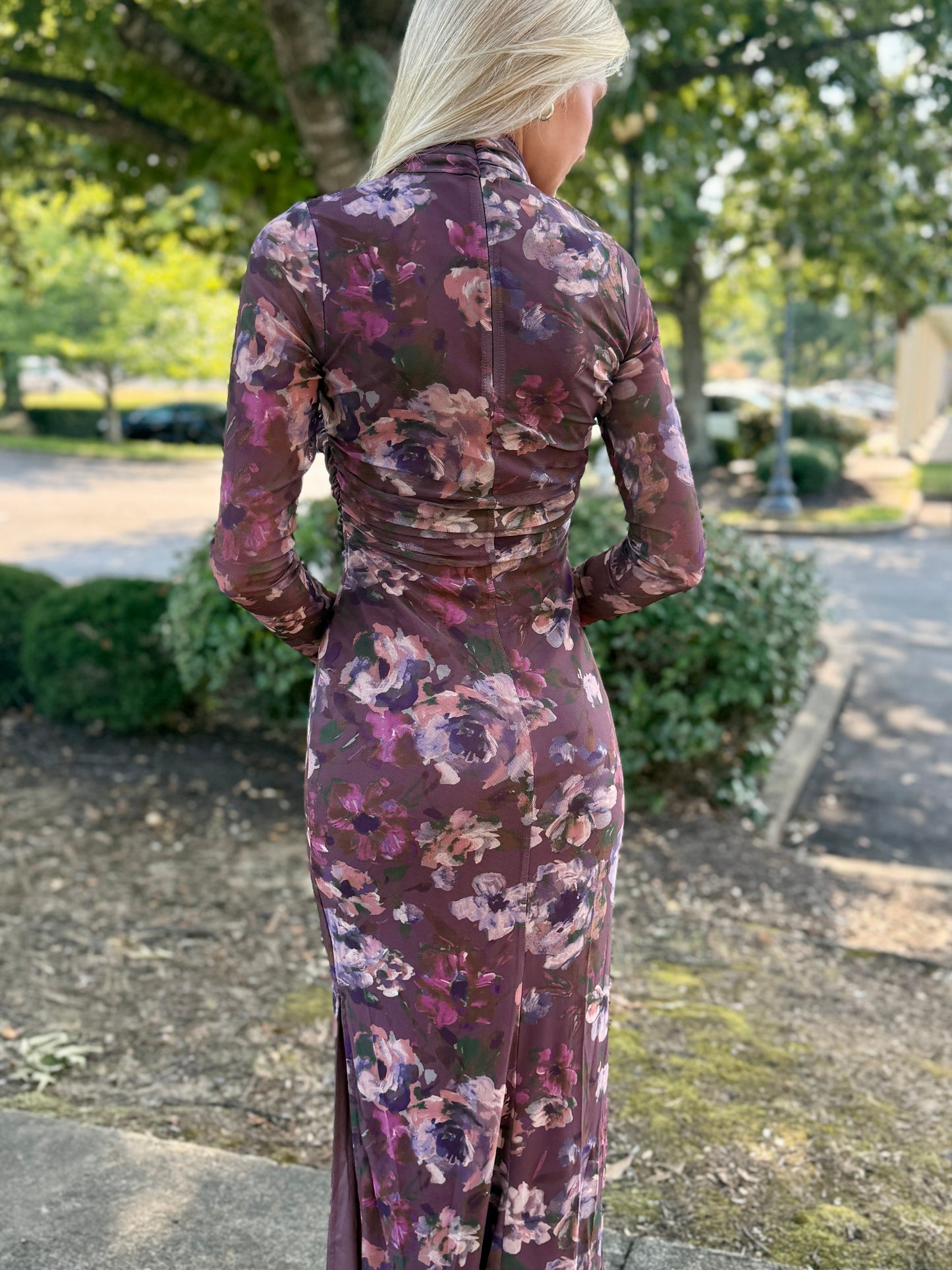 Mauve Floral Mesh Dress
