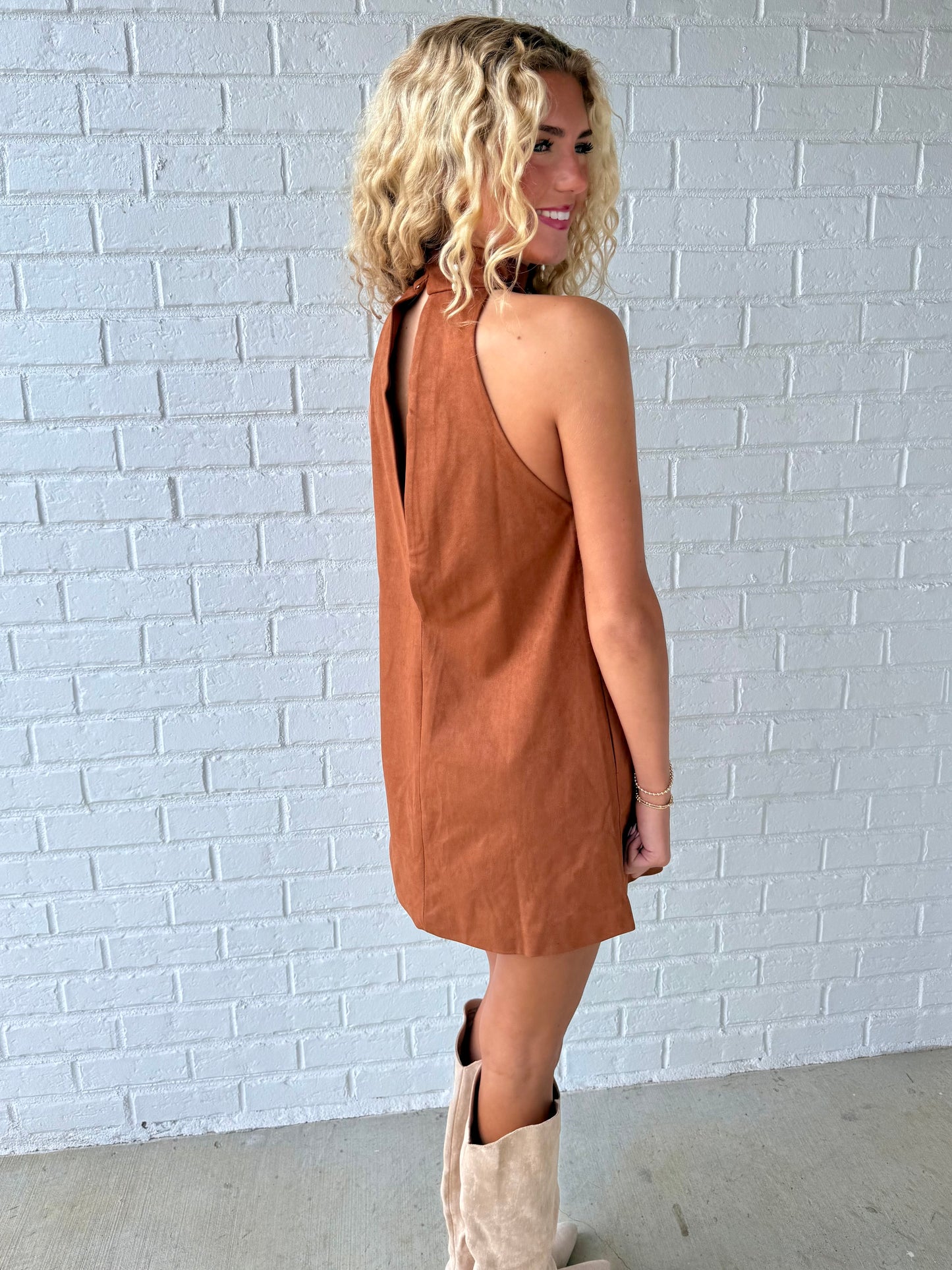 Camel Suede Turtle Neck Mini