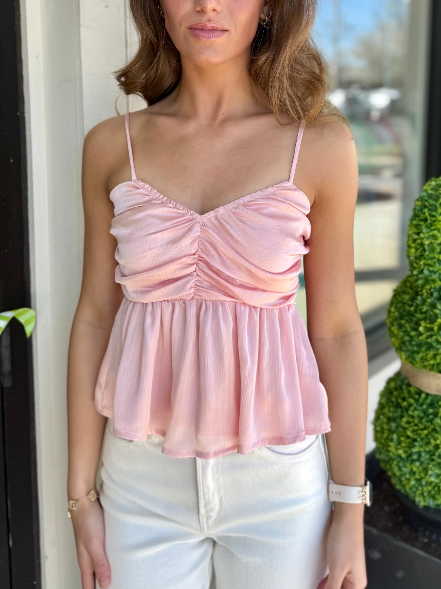 Satin Ruched Peplum Blouse