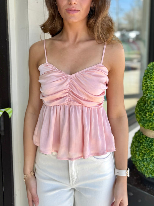 Satin Ruched Peplum Blouse