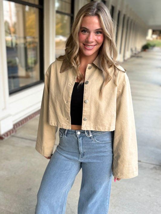 Beige Corduroy Crop Jacket