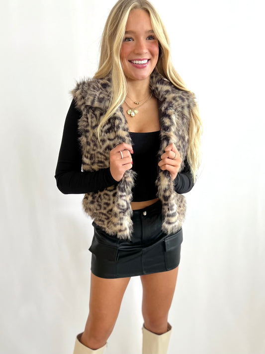 Grey Leopard Fur Vest