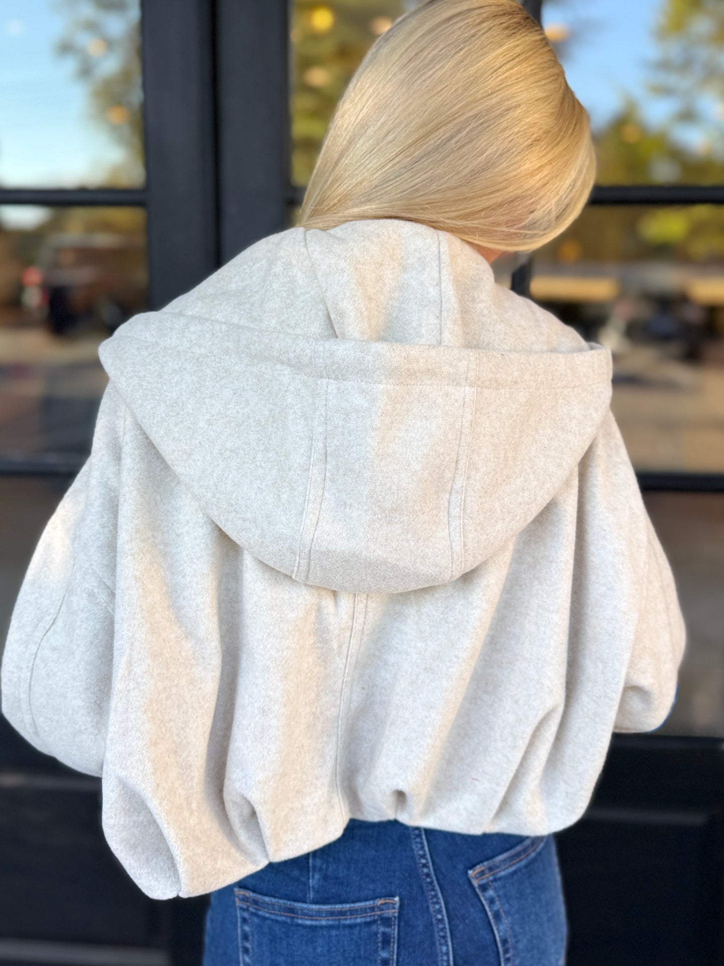 Taupe Bubble Hem Zip Hoodie Jacket