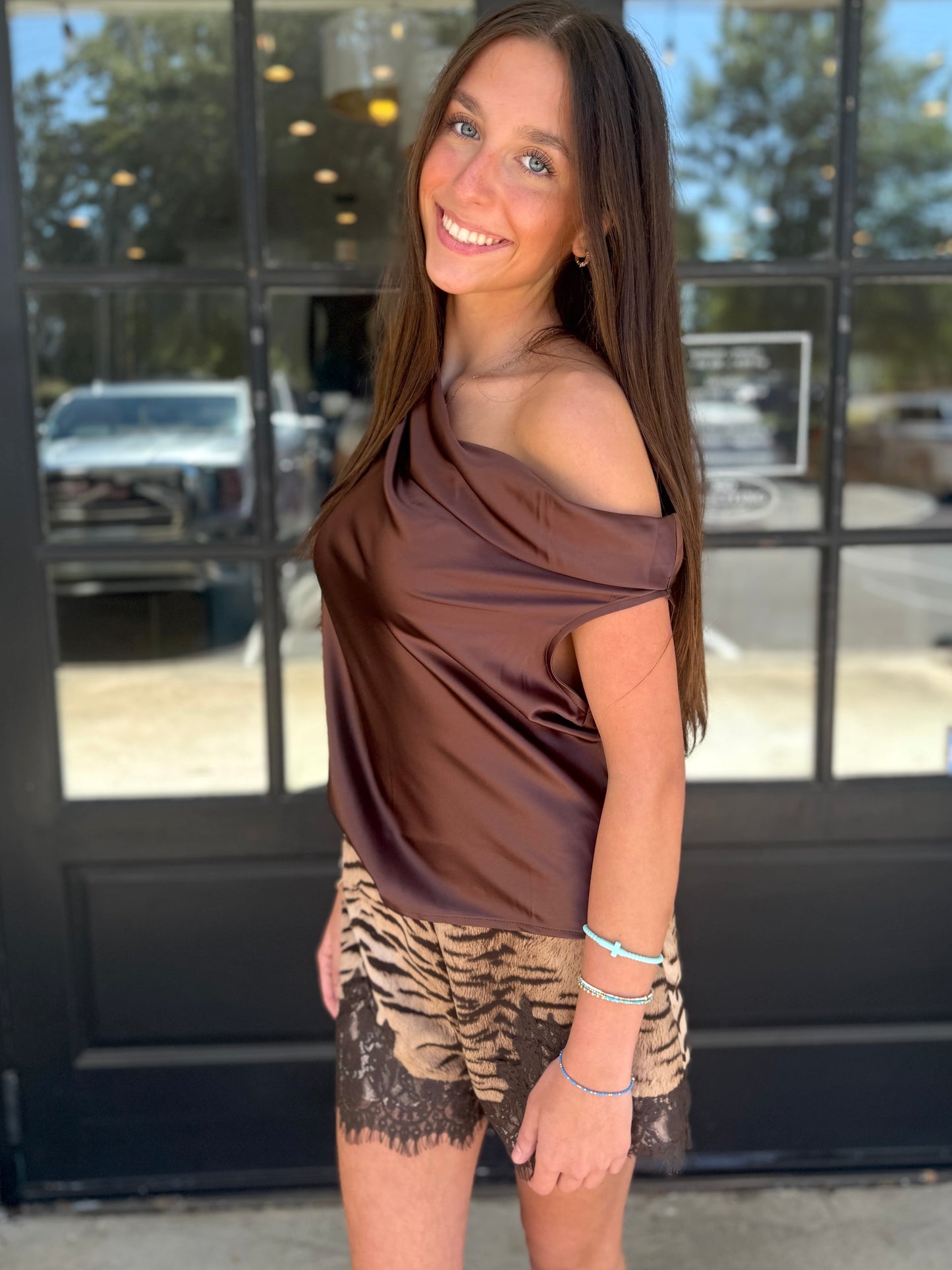 One Shoulder Satin Top