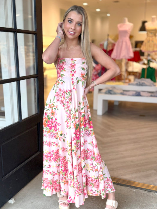 Peach Floral Flowy Dress