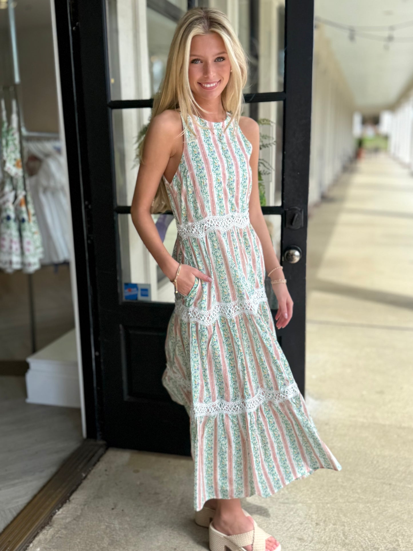 Peach Floral Stripe Midi