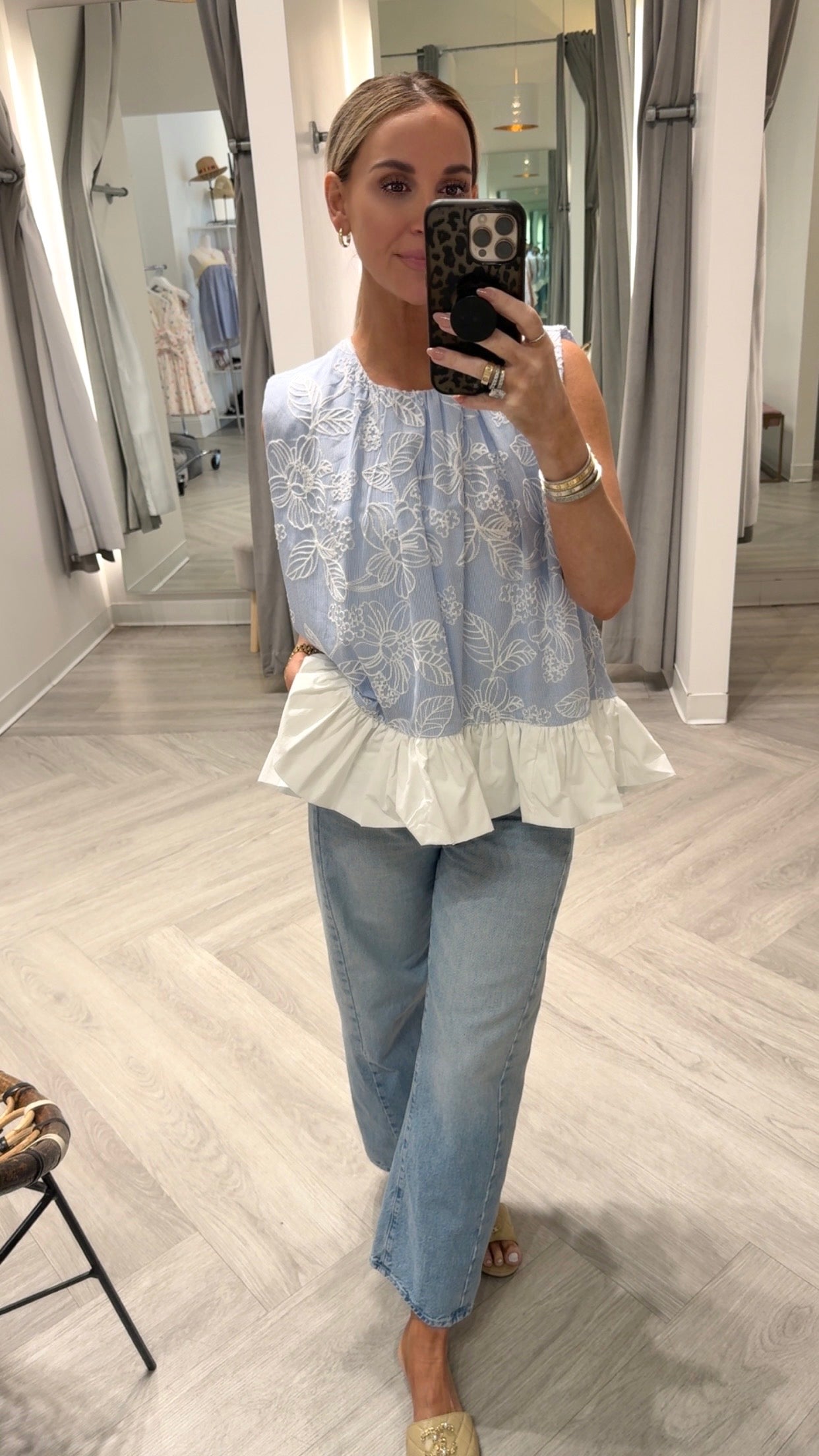 Sky Blue Stripe Ruffle Hem Top