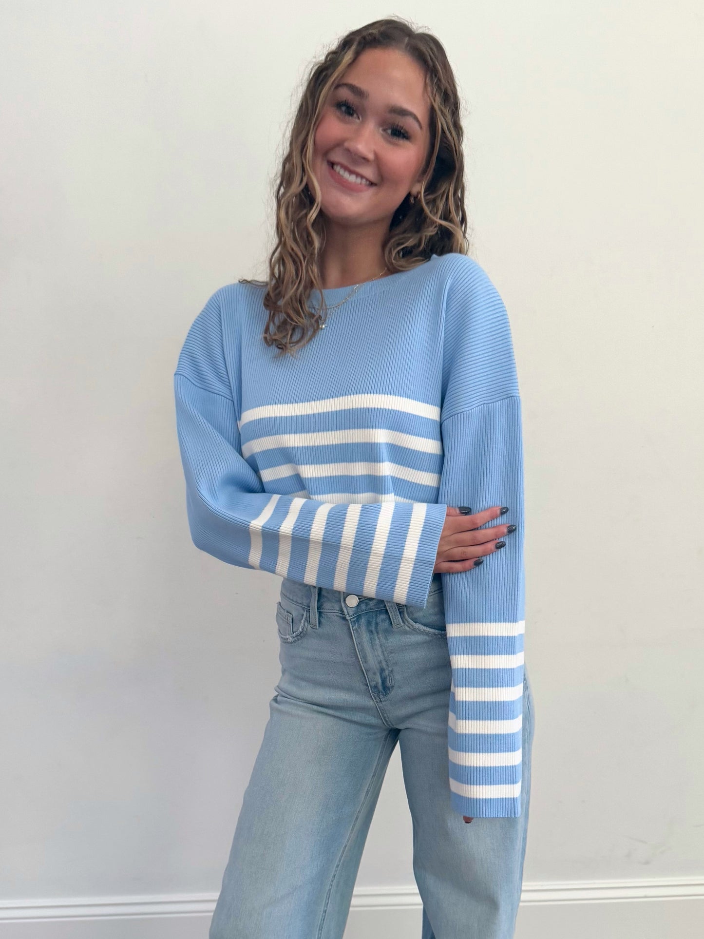 Blue/White Stripe Crop Sweater