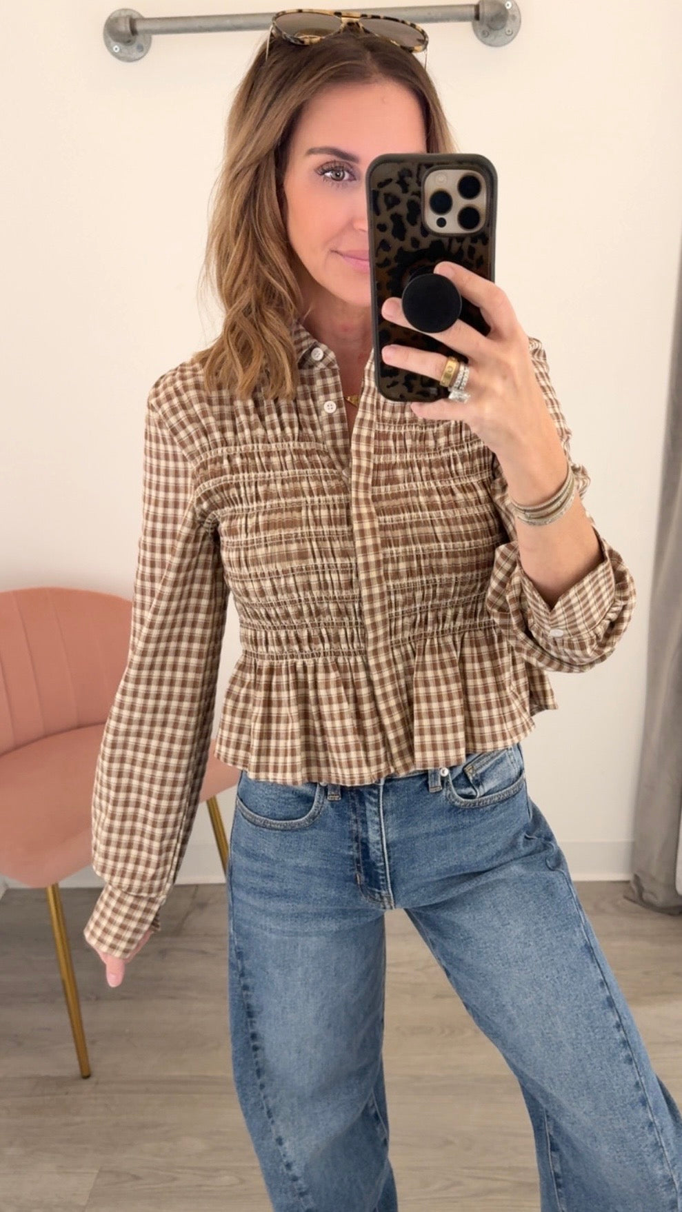Brown Piper Smocked Blouse