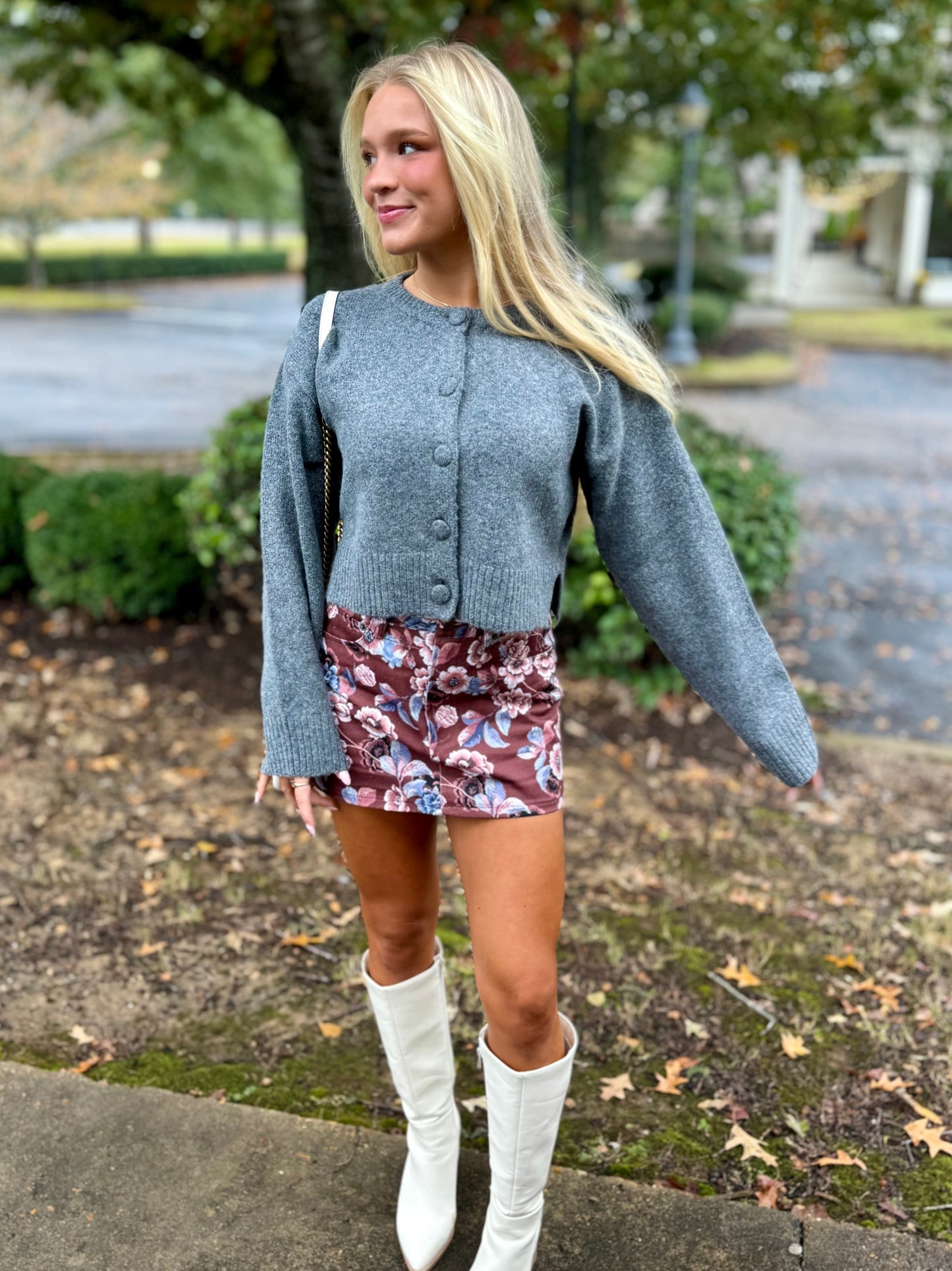 Autumn Floral Denim Mini Skirt