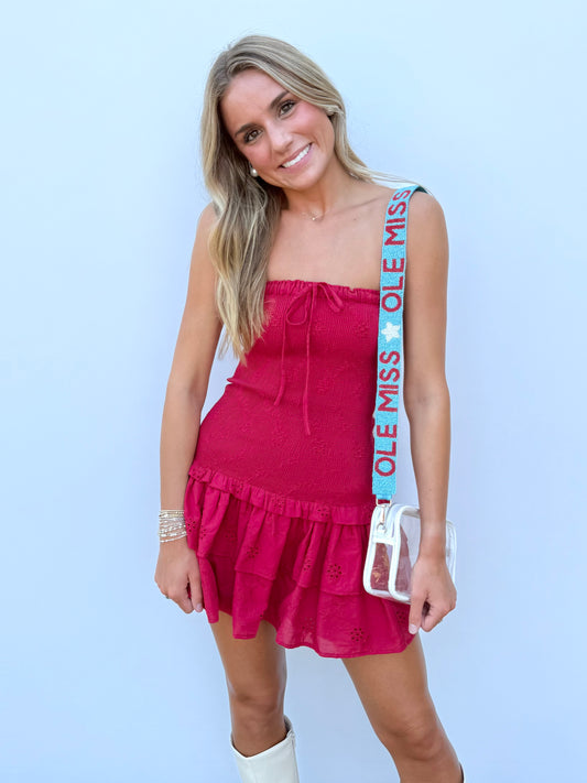 Red Smocked Drop Waist Mini