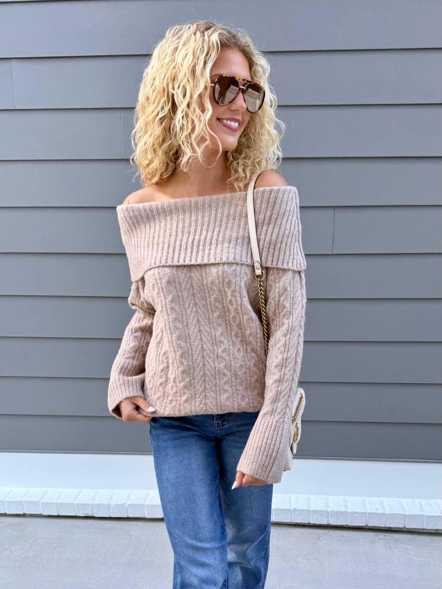 Tan O/S Cable Sweater