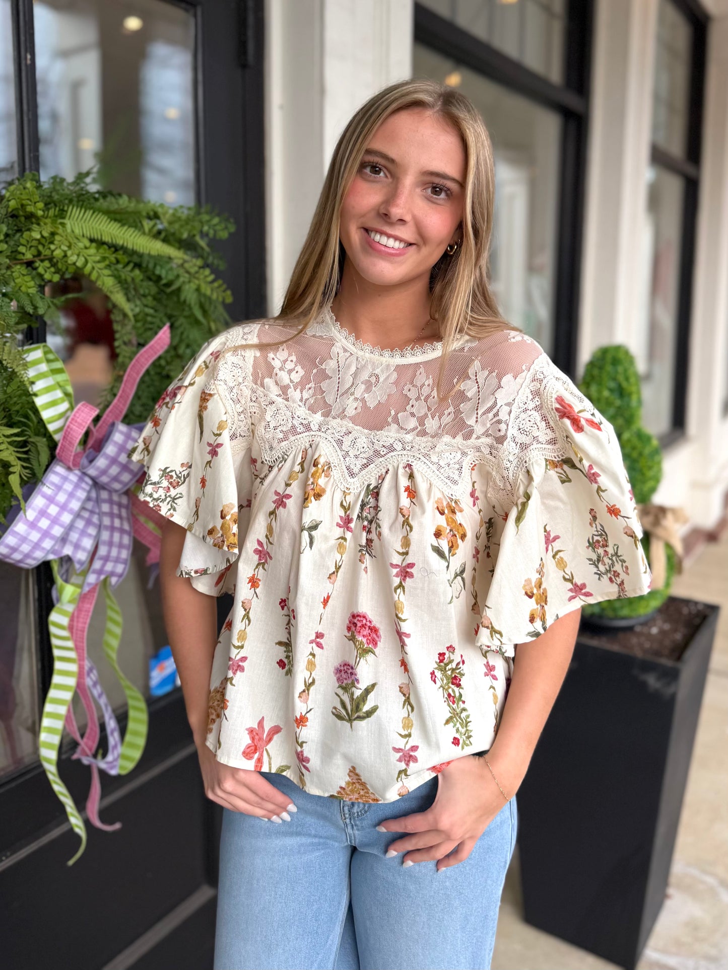 Cream Lace Floral Top