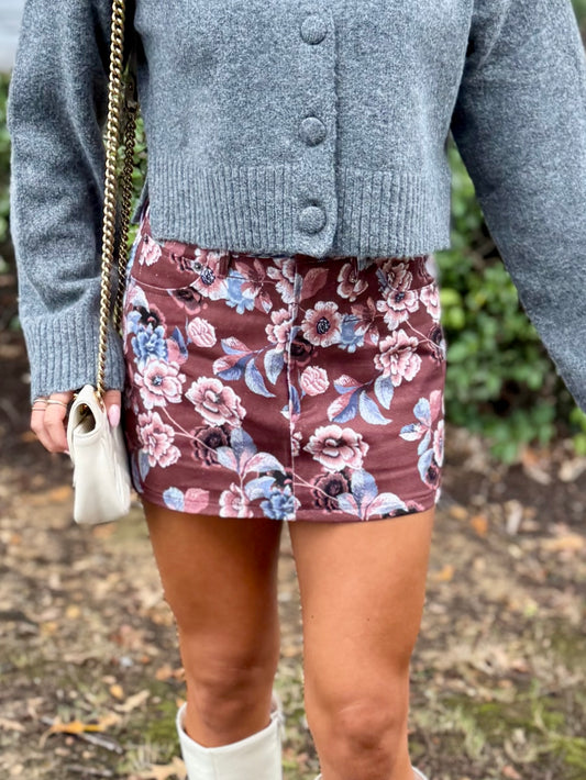 Autumn Floral Denim Mini Skirt