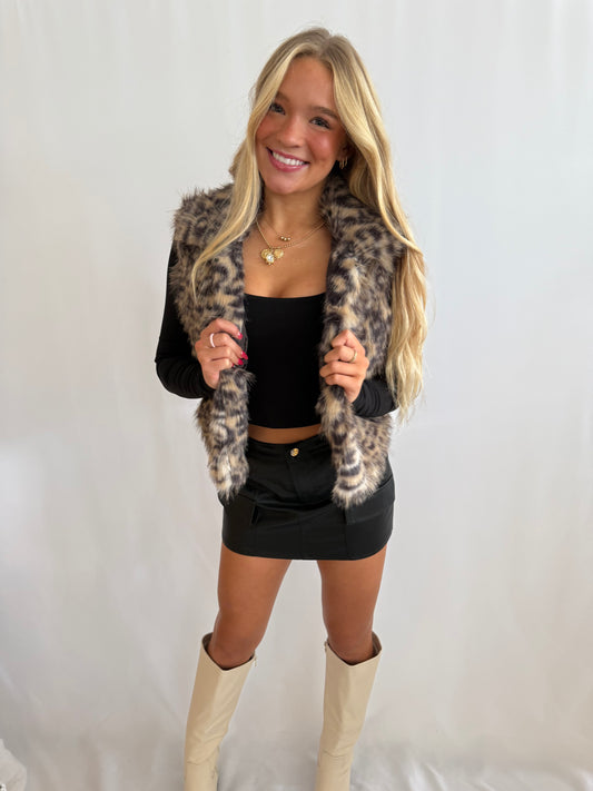 Grey Leopard Fur Vest