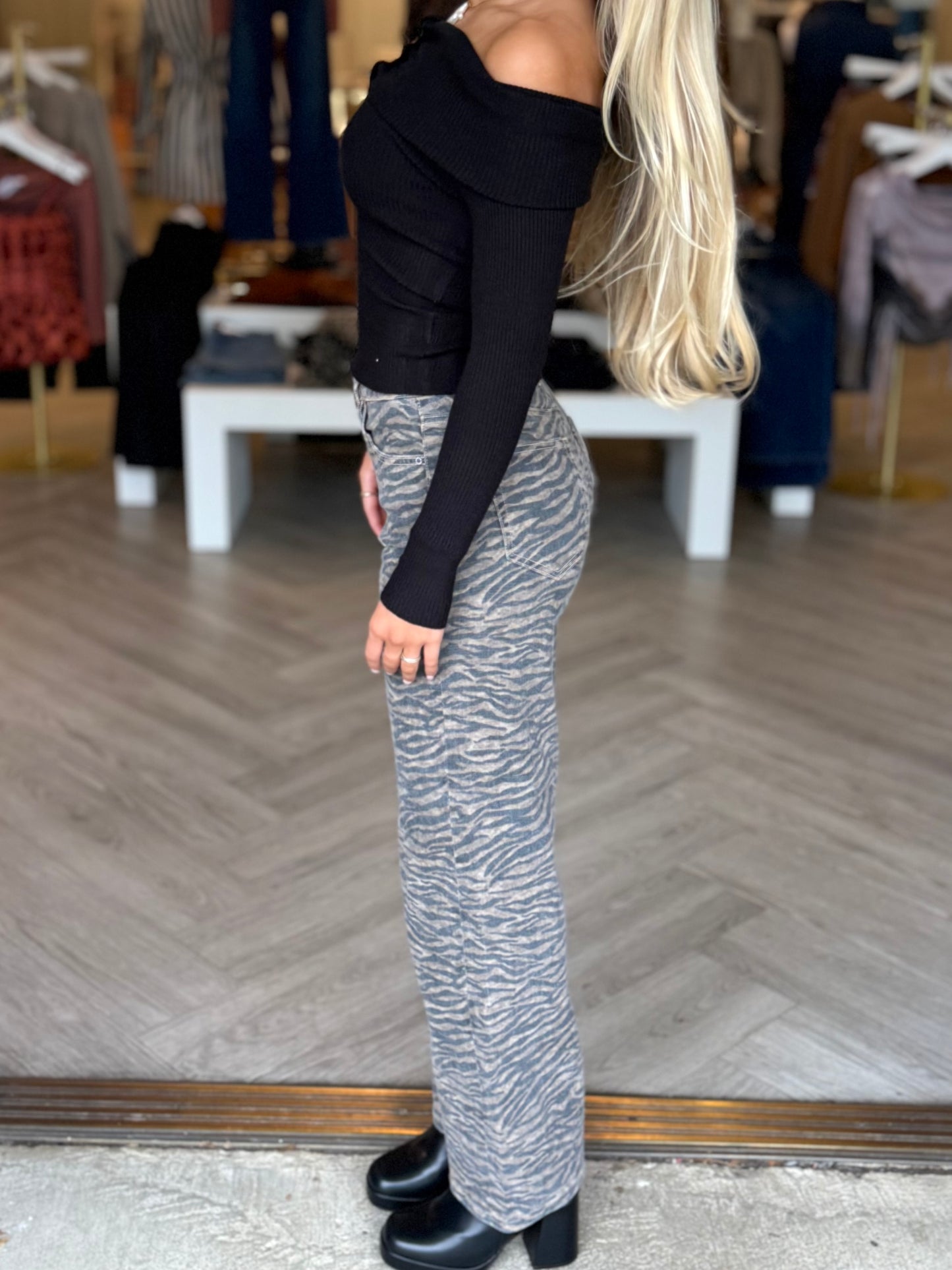 Black O/S Button Top