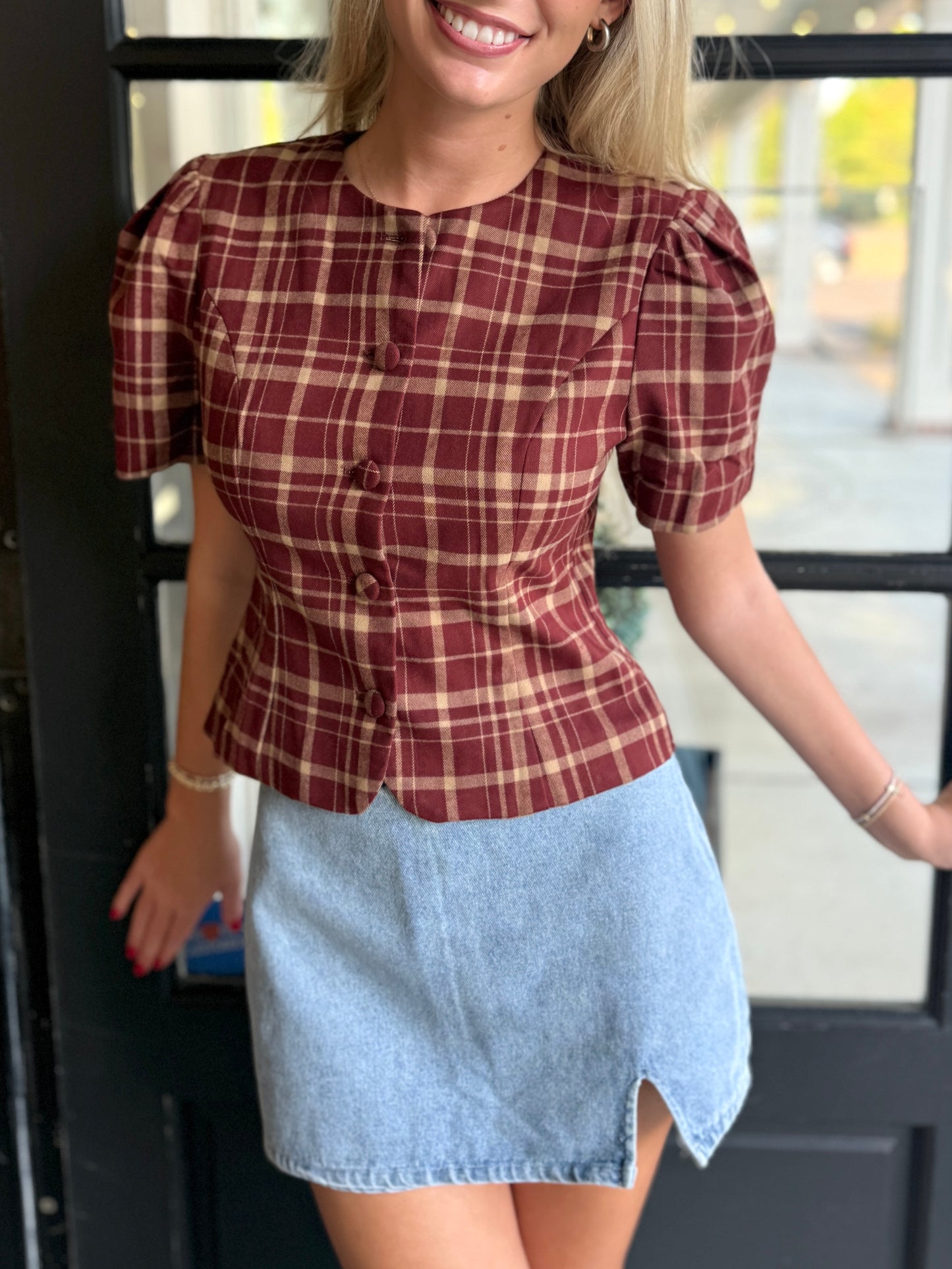 Burgundy School Girl Plaid Top