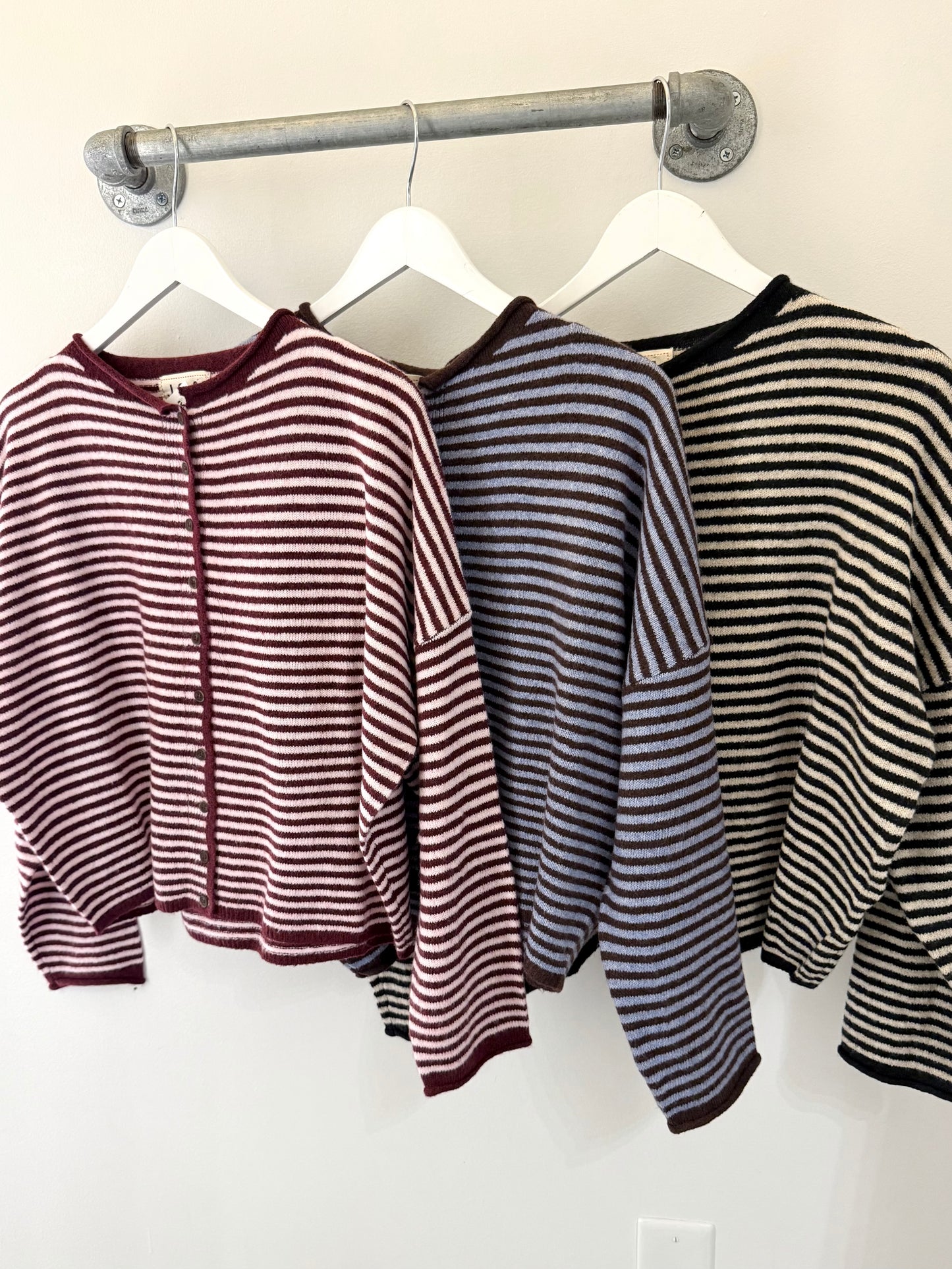 Stripe Raw Edge Cardigan